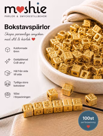 Bokstavspärlor mix kub 6mm guldpläterad CCB 100st
