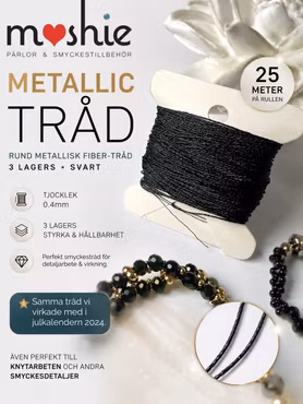 Metallic svart 0.4mm fibertråd för smyckestillverkning och pärlvirkning 25m