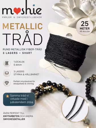 Metallic svart 0.4mm fibertråd för smyckestillverkning och pärlvirkning 25m