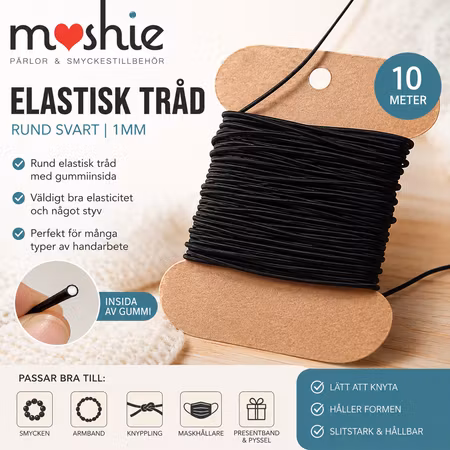 Elastisk svart styv tråd 1mm 10 meter