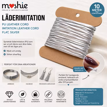 Läderimitation i silver PU-läder 2x1mm 10meter