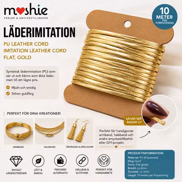 Läderimitation i guld PU-läder 2x1mm 10meter
