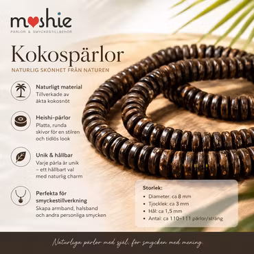 Heishipärlor av äkta kokosnöt 8x3mm Brun 110st