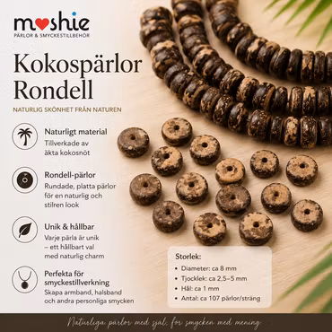 Rondeller av äkta kokosnöt 8x2,5-5mm 107st