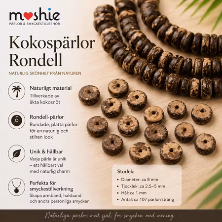Rondeller av äkta kokosnöt 8x2,5-5mm 107st