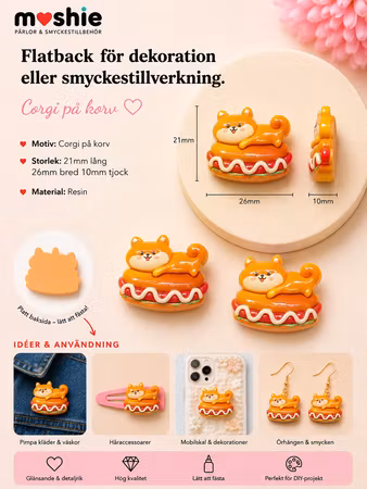 Flatbacks för dekoration och hantverk Corgi på korv 26mm