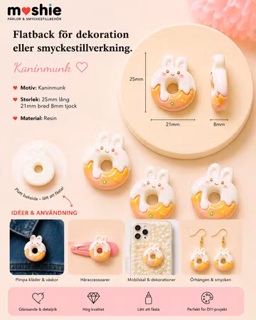 Flatbacks för dekoration och hantverk kaninmunk 25mm