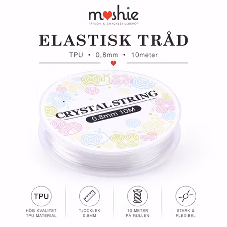 Elastisk tråd clear crystal 0.8mm 10 meter Moshie rekommenderar