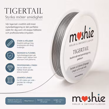 Tiger tail platinum 0.3mm rulle med 50 meter
