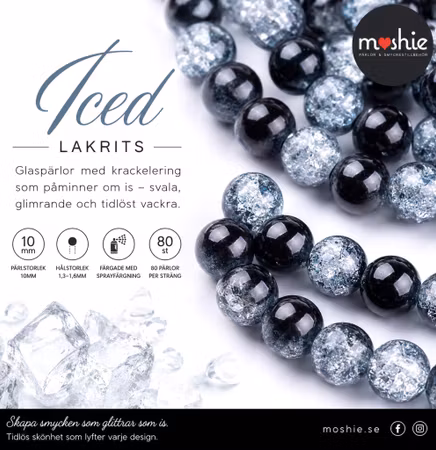 Glaspärlor 10mm på sträng krackelerade Iced Lakrits 80st
