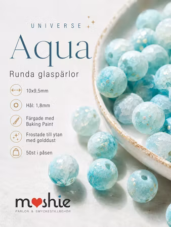 Glaspärla 10mm frostad Universe Aqua 50st dovt krackelerad