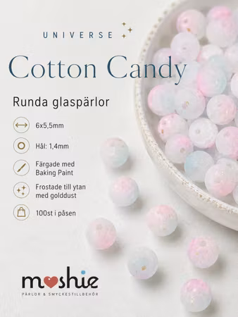 Glaspärla 6mm frostad Universe Cotton Candy 100st dovt krackelerad