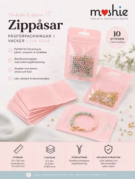Små Zippåsar i ljusrosa blixtlåspåse 10x7cm 10st