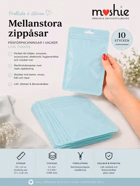 MellanStora zippåsar i ljusturkos blixtlåspåse 20x14cm 10st