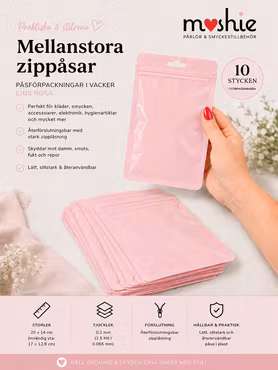 MellanStora zippåsar i ljusrosa blixtlåspåse 20x14cm 10st