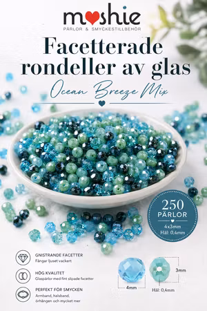 Pärlor av glas facetterade rondeller Ocean Beeeze Mix 4x3mm 250st