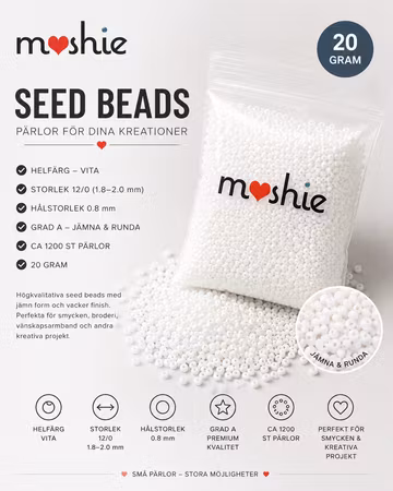 Jämna runda seed beads 2mm Grad A helvita 20g 1200st