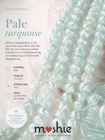 Glaspärlor runda på sträng 8mm Supernova Pale Turquoise 100st