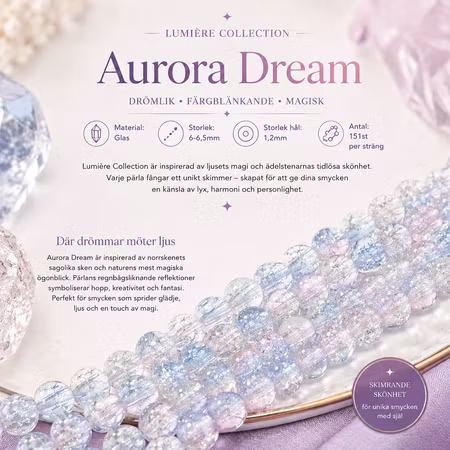 Glaspärlor 6mm runda på sträng Lumière Collection Aurora Dream 150st