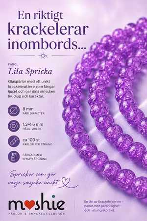Glaspärlor 8mm krackelerade lila spricka ca 100st