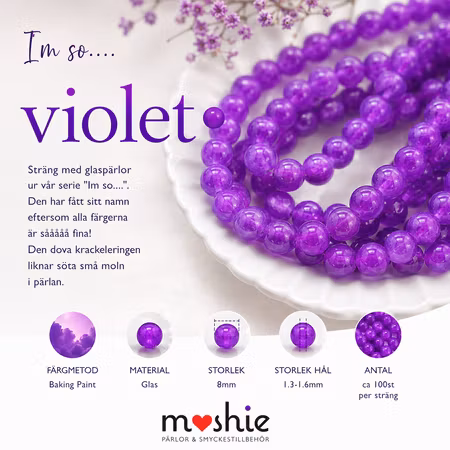 Glaspärlor 8mm runda på sträng Dovt Krackelerade Im so violet 100st