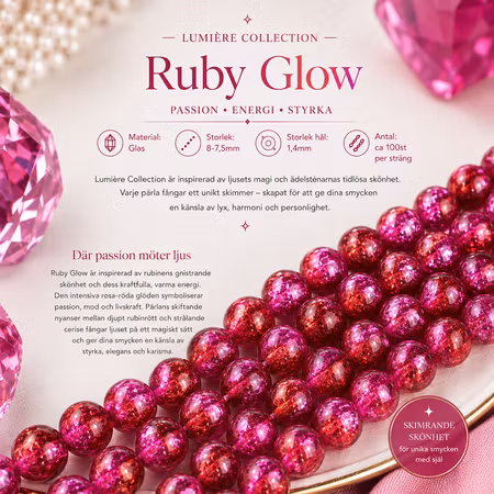 Glaspärlor 8mm runda på sträng Lumière Collection Ruby Glow 105st