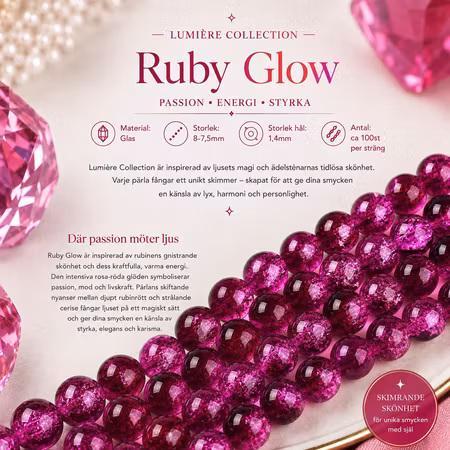 Glaspärlor 8mm runda på sträng Lumière Collection Ruby Glow 105st
