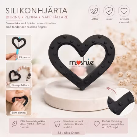 Hjärta av silikon svart med stim-detaljer 83mm