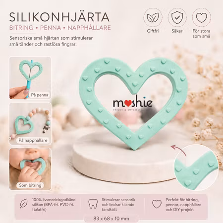 Hjärta av silikon turkos med stim-detaljer 83mm