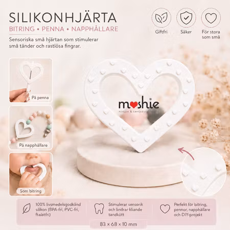 Hjärta av silikon vit med stim-detaljer 83mm