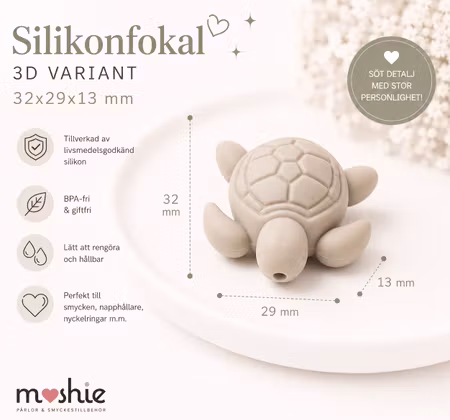 Silikonpärla sköldpadda 3D fokal beige 32mm