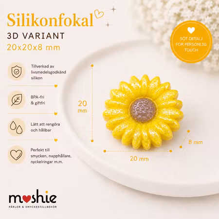 Pärla av glittrig silikon fokal solros 20mm