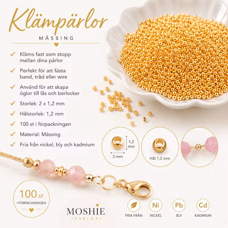 Klämpärlor av mässing guld 2mm 100st