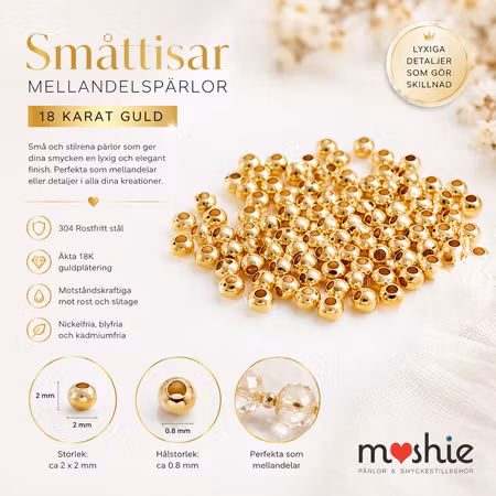 Småttisar i 18K guld 2mm rostfritt stål 100st