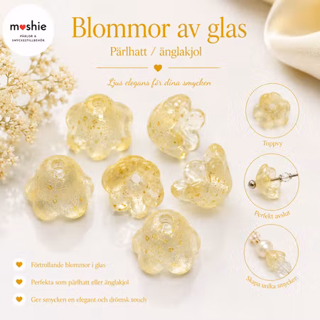 Glasblomma i frostat glas med golddust fläder 12mm 20st