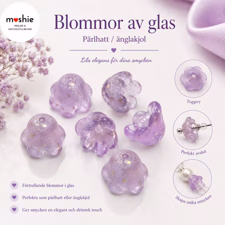 Glasblomma i frostat glas med golddust lavendel 12mm 20st