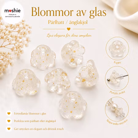 Glasblomma i frostat glas med golddust snödroppe 12mm 20st