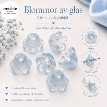 Glasblomma i frostat glas med golddust sky 12mm 20st
