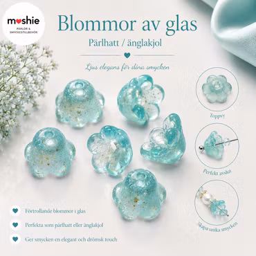 Glasblomma i frostat glas med golddust aqua 12mm 20st