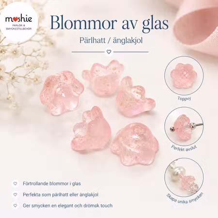 Glasblomma i frostat glas med golddust pink 12mm 20st