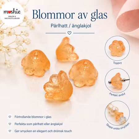 Glasblomma i frostat glas med golddust apelsin 12mm 20st