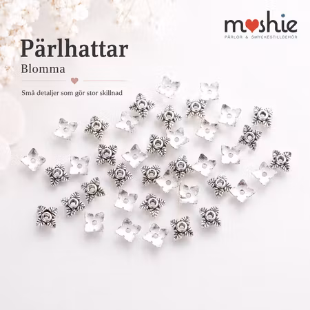 Pärlhattar 6mm fyra kronblad antik silver 50st