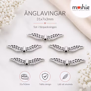 Änglavingar i antik silver 31mm 5st