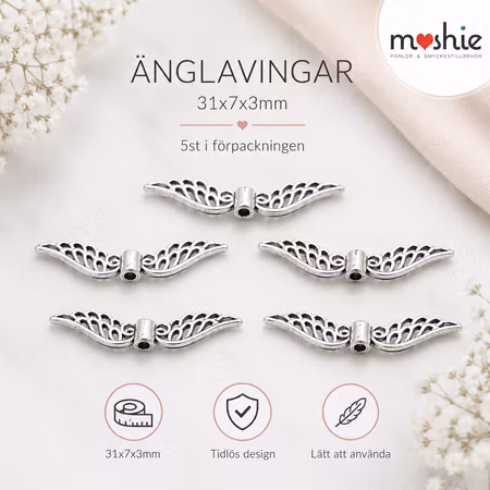 Änglavingar i antik silver 31mm 5st