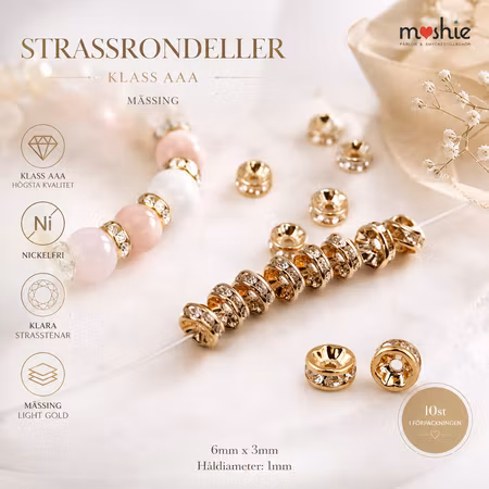 Strassrondell 6mm Klass AAA rak ljusguld mässing 10st