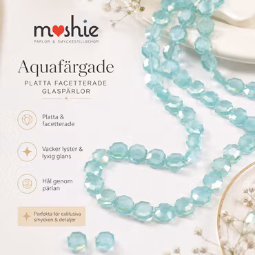 Glaspärlor facetterade platta lyxiga Aqua oktagoner 8x4mm 72st