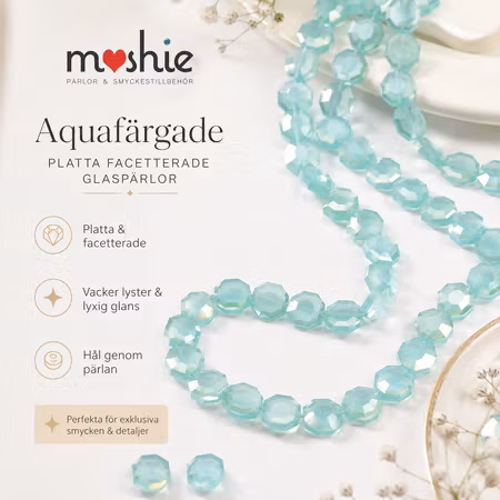 Glaspärlor facetterade platta lyxiga Aqua oktagoner 8x4mm 72st