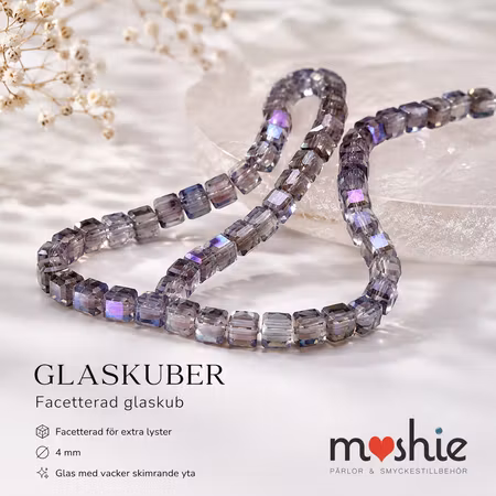 Glaspärlor facetterade kuber 4mm purple fog 95st