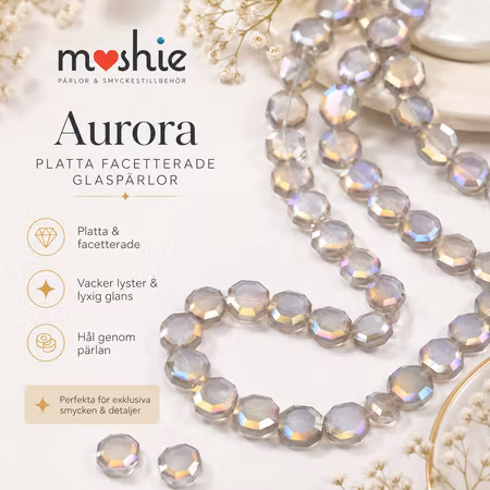 Glaspärlor facetterade platta lyxiga oktagoner aurora 8x4mm 72st