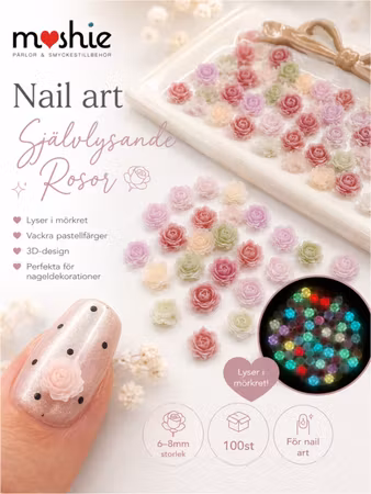 Nail art självlysande rosor mix av resin 6-8mm ca100st